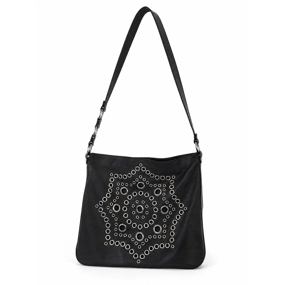 Nordstrom Black Genuine Leather Grommet Hobo Shoulder Bag Made in Italy